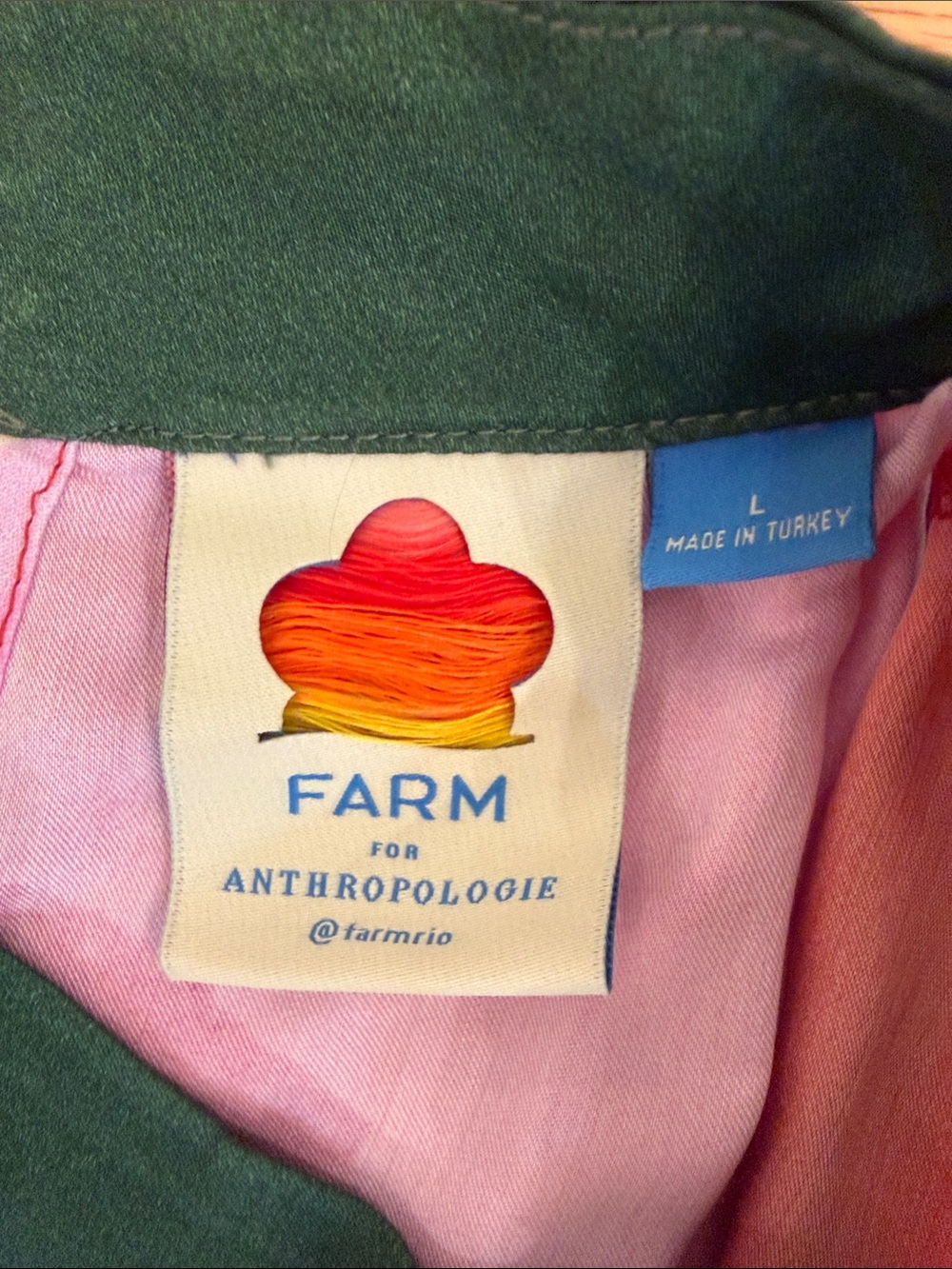 Anthropologie FARM Colorblock Shirt in Pink & Green - Picture 2 of 2
